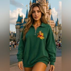 Vintage Pooh Tigger Disney Store Quarter Zip Polo Shirt Medium